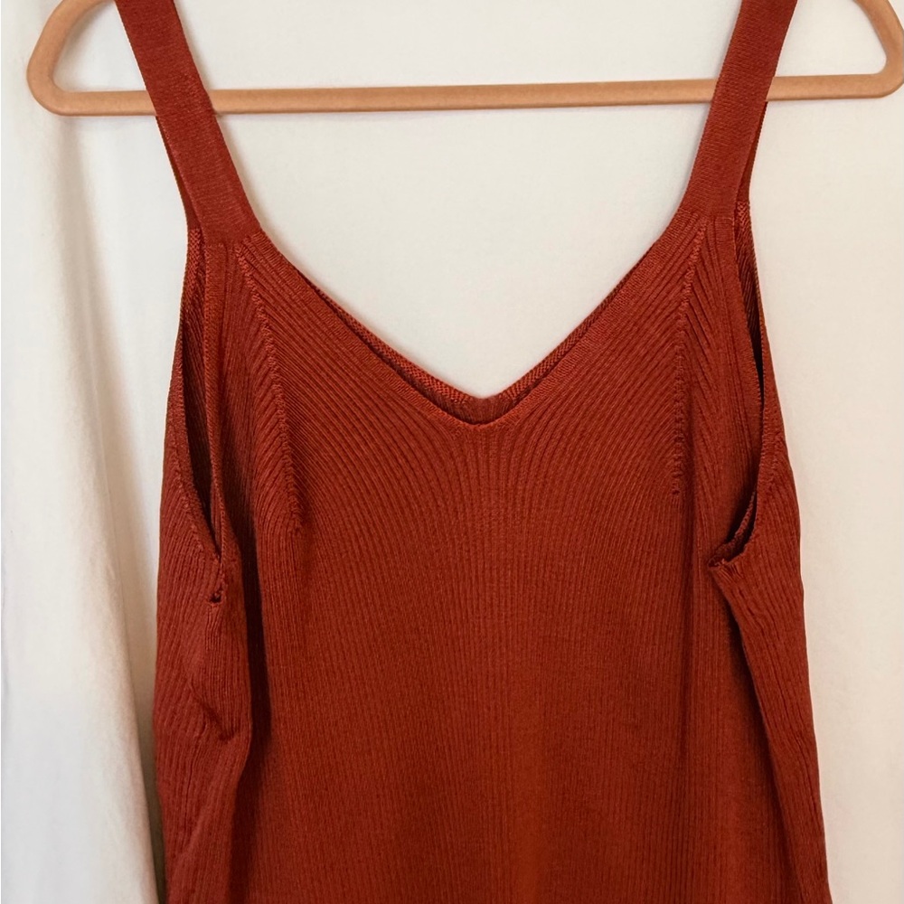 PINQUE Plus Size 1X Rust Ribbed Knit Button Cardigan Sweater Tank Matching Set - Picture 2 of 6